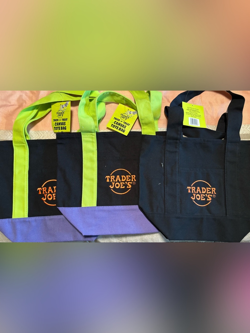 HALLOWEEN Colors! Trader Joe's: 3 Trick or Treat Canvas Tote Bags